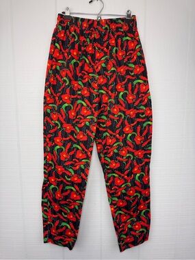 Happy Chef Culinary Utility Pants Red Green Chili Pepper Print Drawstring Waist